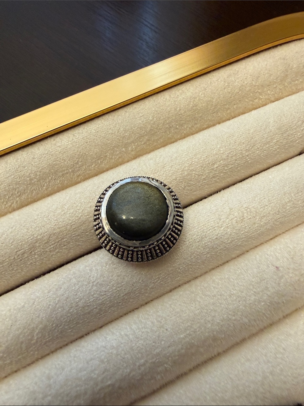 Golden sheen obsidian statement ring